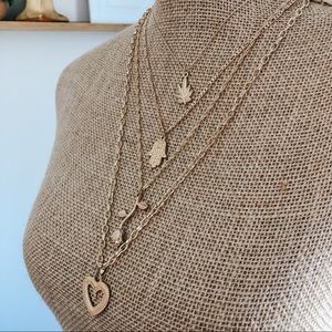 Multi Layered Gold Tone Charm Necklace